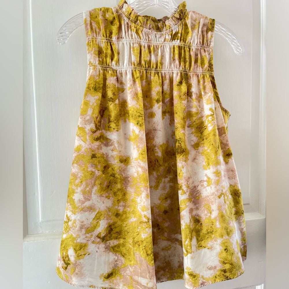 Joie Yellow and Cream Smocked A-Line Blouse